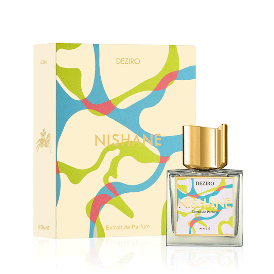 Deziro By Nishane bottle with box on a plain background