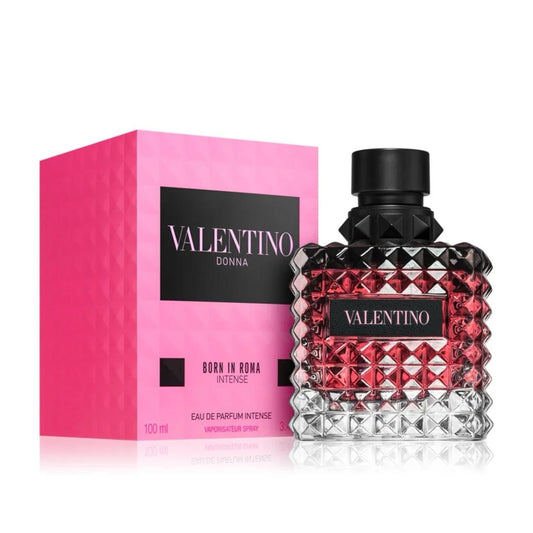 Valentino Donna Born In Roma Intense bottle photographed beside its box