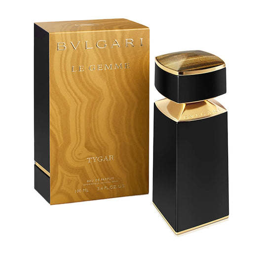 Bvlgari Le Gemme Tygar bottle photographed beside its box