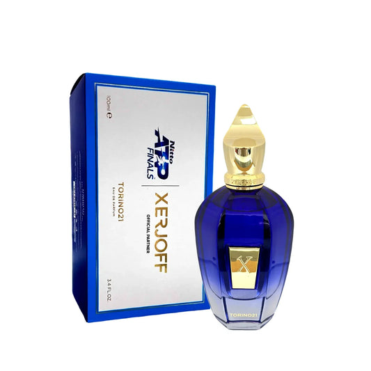 Torino21 by Xerjoff bottle with box on a plain background
