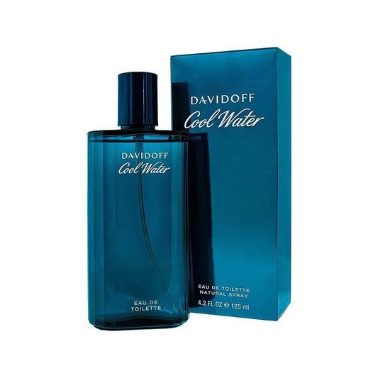 Bottle of Davidoff Cool Water Eau de toilette shown next to its packaging