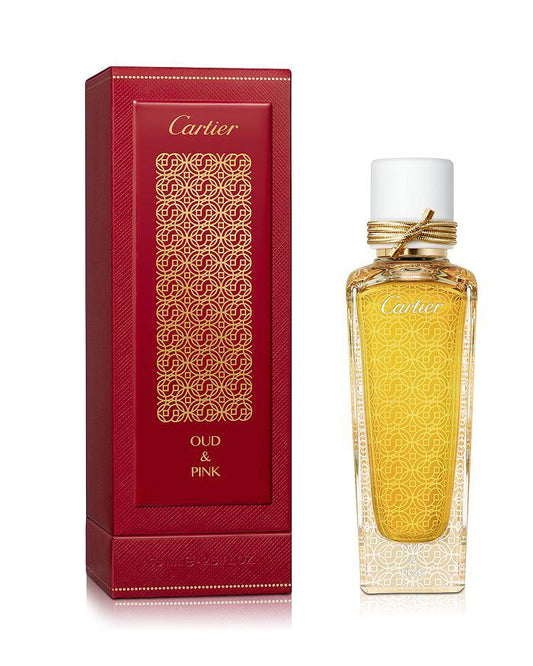 Bottle of Cartier Oud & Pink shown next to its packaging