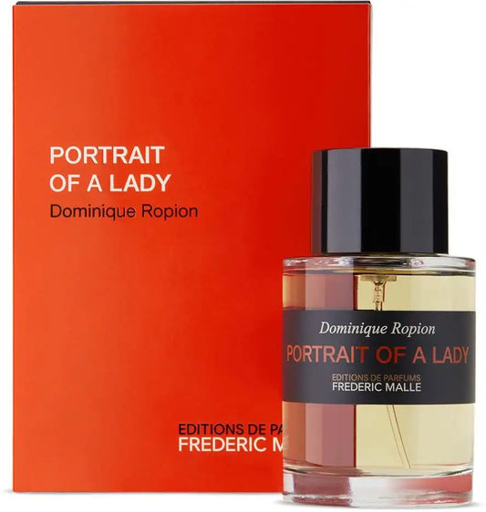 Bottle of Frédéric Malle Portrait of a Lady shown next to its packaging