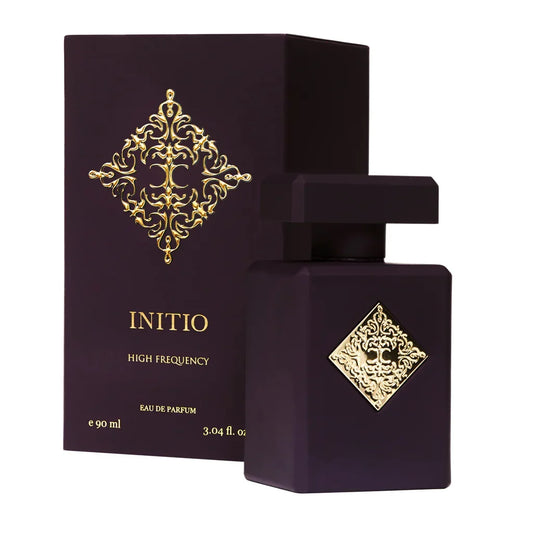 High Frequency By Initio bottle with box on a plain background