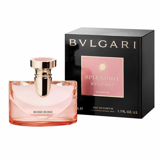 Bvlgari Splendida Rose Rose bottle with box on a plain background