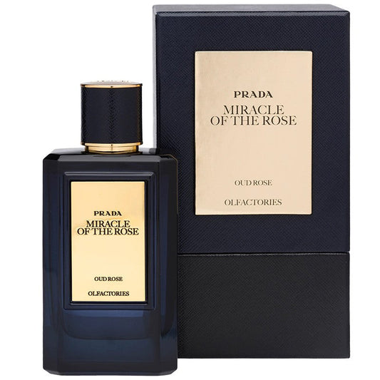 Mirages Miracle of the Rose By Prada bottle with box on a plain background