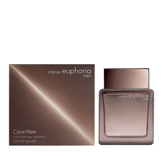 Calvin Klein Euphoria Men Intense bottle with box on a plain background