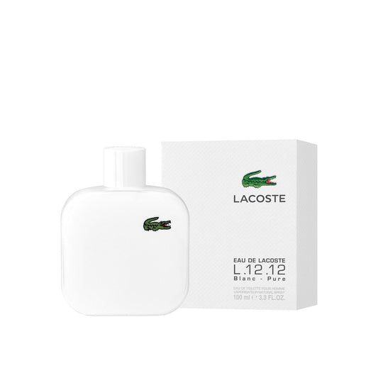 Eau de Lacoste L.12.12 Blanc – Pure bottle photographed beside its box