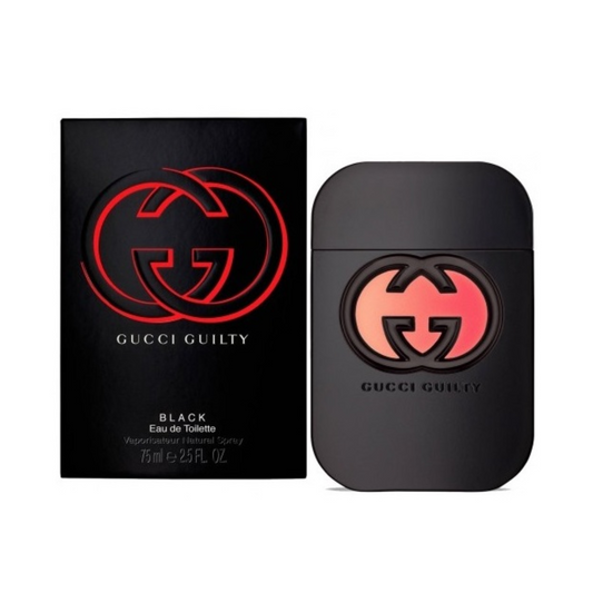 Gucci Guilty Black bottle with box on a plain background