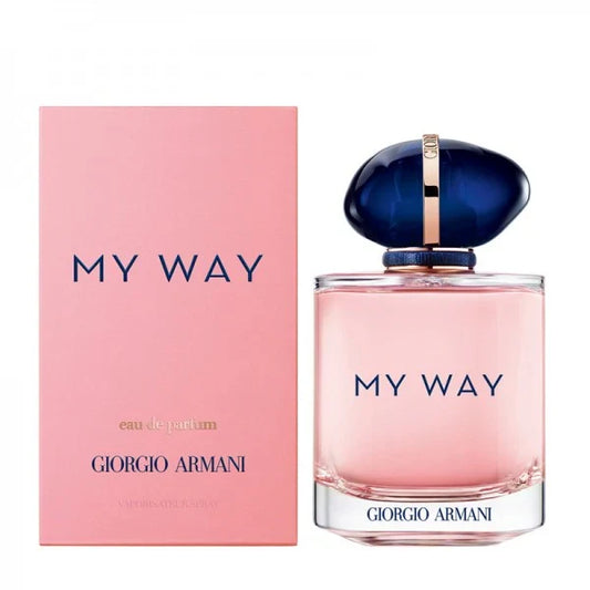 Bottle of Giorgio Armani My Way Eau de Parfum shown next to its packaging
