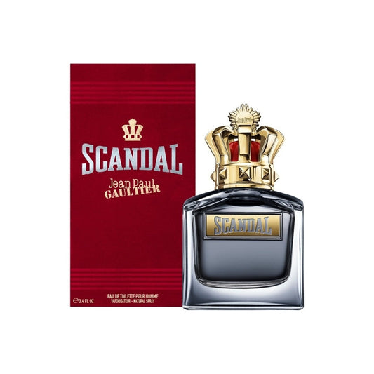 Bottle of Jean Paul Gaultier Scandal Pour Homme shown next to its packaging
