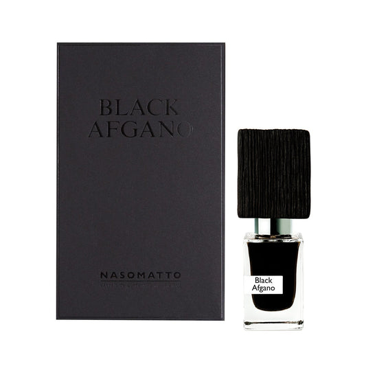 Bottle of Black Afgano shown next to its packaging