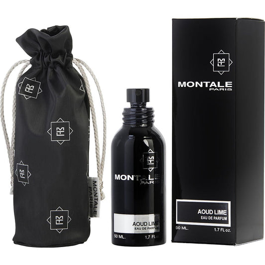 Montale Aoud Lime bottle with box on a plain background