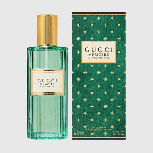 Gucci Mémoire d’une Odeur bottle with box on a plain background