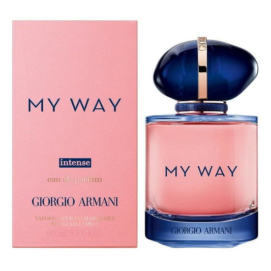 Giorgio Armani My Way Intense bottle photographed beside its box