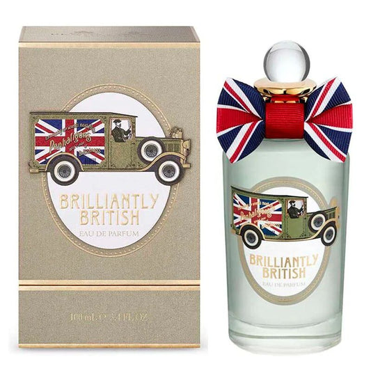 Brilliantly British fragrance bottle and outer packaging