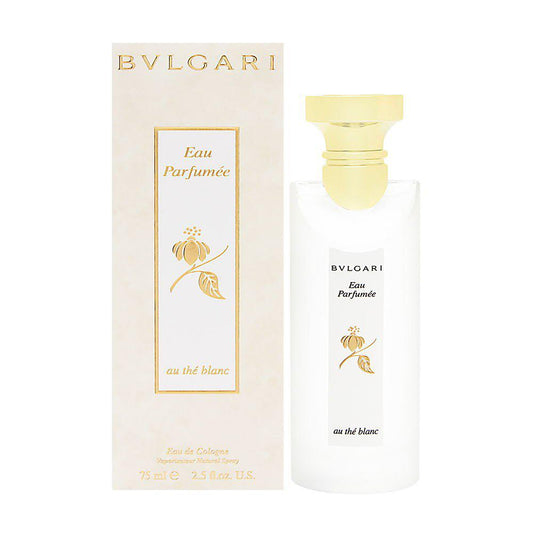 Bvlgari Eau Parfumée au Thé Blanc bottle with box on a plain background