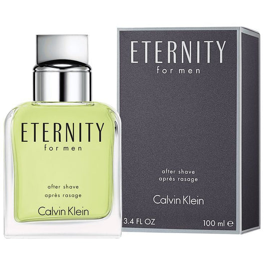 Calvin Klein Eternity for Men bottle with box on a plain background