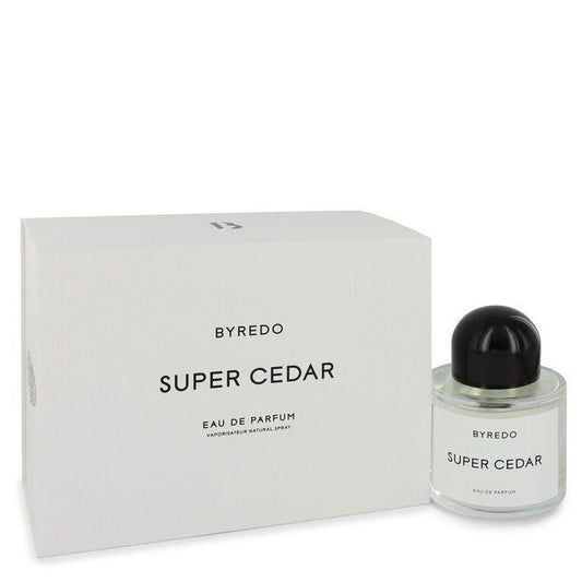 Byredo Super Cedar bottle photographed beside its box