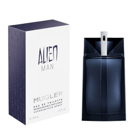 Alien Man Eau de toilette bottle photographed beside its box