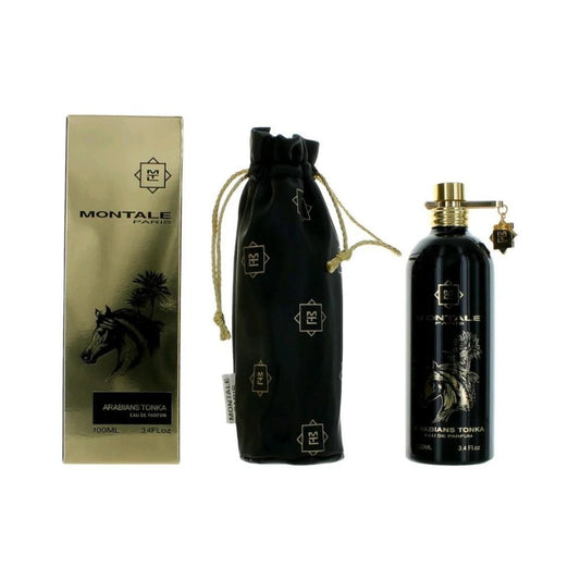 Bottle of Arabians Tonka shown next to its packaging