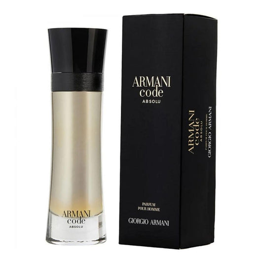 Giorgio Armani Armani Code Absolu bottle photographed beside its box