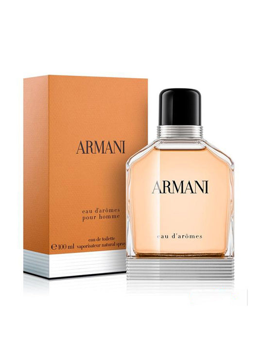 Giorgio Armani Armani Eau d'Aromes Pour Homme bottle with box on a plain background