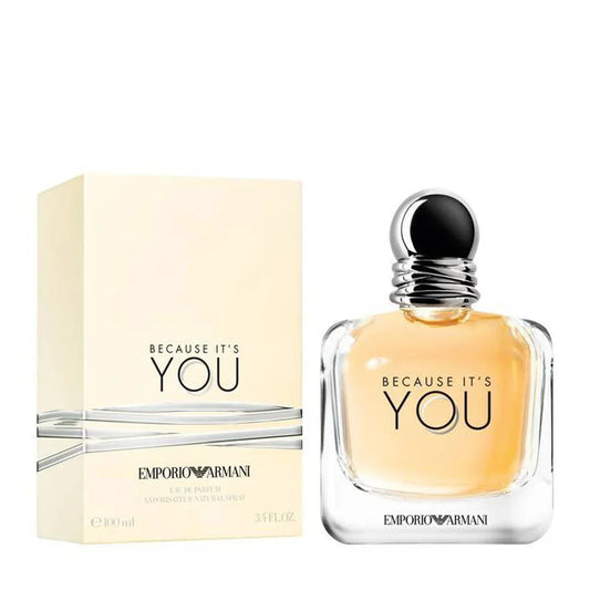 Bottle of Emporio Armani Because It's You Eau de Parfum shown next to its packaging