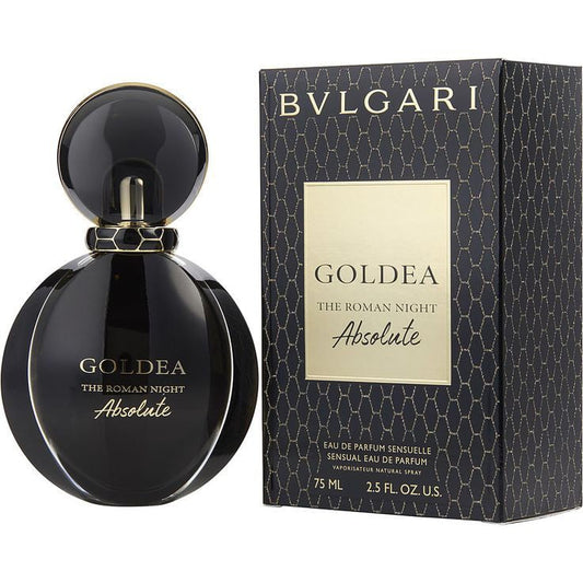 Bvlgari Goldea The Roman Night Absolute bottle with box on a plain background
