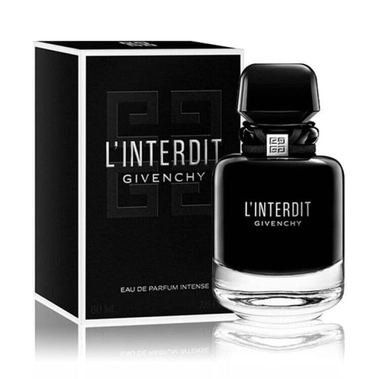 Bottle of Givenchy L'Interdit Eau de Parfum Intense shown next to its packaging