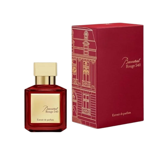 Bottle of Baccarat Rouge Extrait de Parfum shown next to its packaging