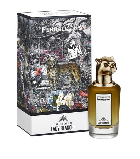 Bottle of Penhaligon's Lady Blanche shown next to its packaging