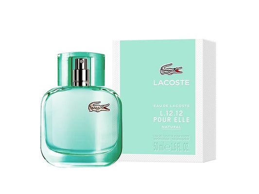 Lacoste L.12.12 Natural Eau de Toilette bottle photographed beside its box