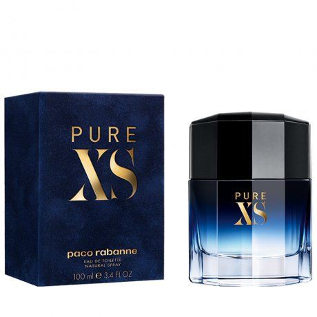 Bottle of Pure Xs For Men shown next to its packaging