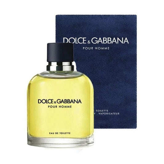 Dolce & Gabbana Pour Homme bottle with box on a plain background