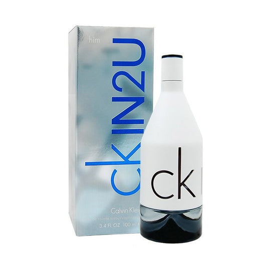 Calvin Klein CKIN2U For Men bottle with box on a plain background