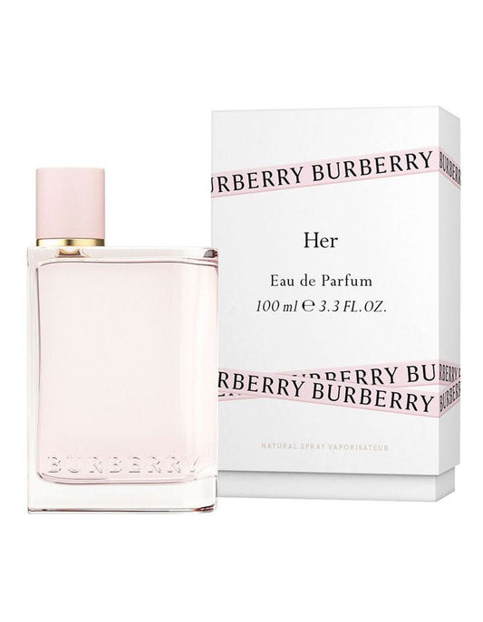 Bottle of Burberry Her Eau de Parfum shown next to its packaging