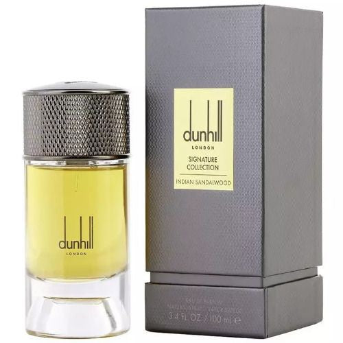 Bottle of Dunhill Indian Sandalwood shown next to its packaging