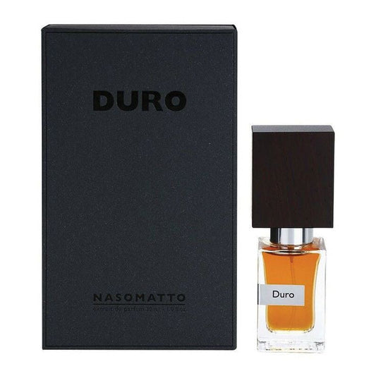 Bottle of Nasomatto Duro shown next to its packaging