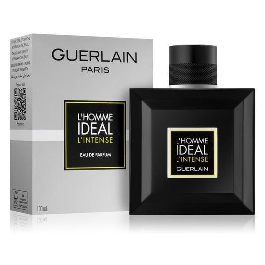 Guerlain L'Homme Idéal L'Intense bottle photographed beside its box