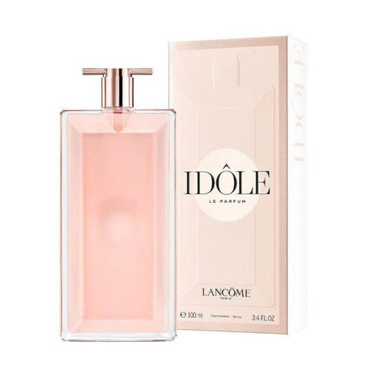 Bottle of Lancôme Idôle Le Parfum shown next to its packaging