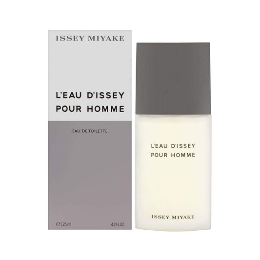 L'eau Dissey Pour Homme Eau de toilette bottle with box on a plain background