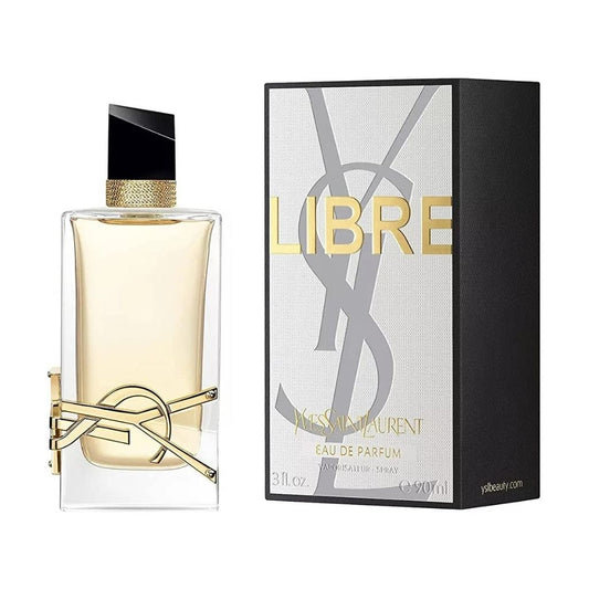 Libre Eau de Parfum bottle photographed beside its box