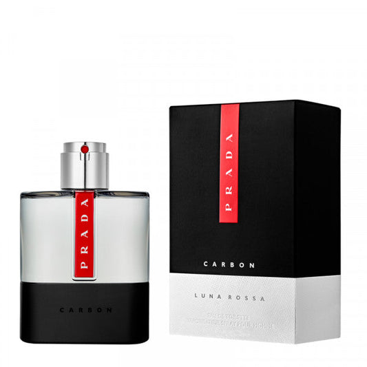 Prada Carbon bottle photographed beside its box