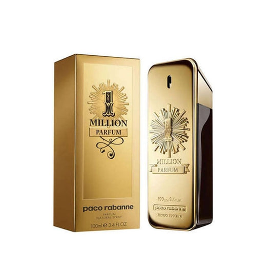 One Million Parfum bottle photographed beside its box