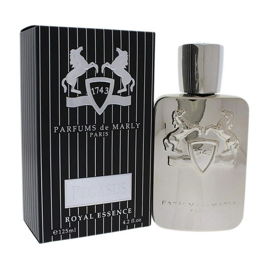 Pegasus eau de Parfum bottle with box on a plain background