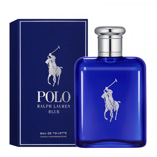 Bottle of Polo Ralph Lauren Blue shown next to its packaging