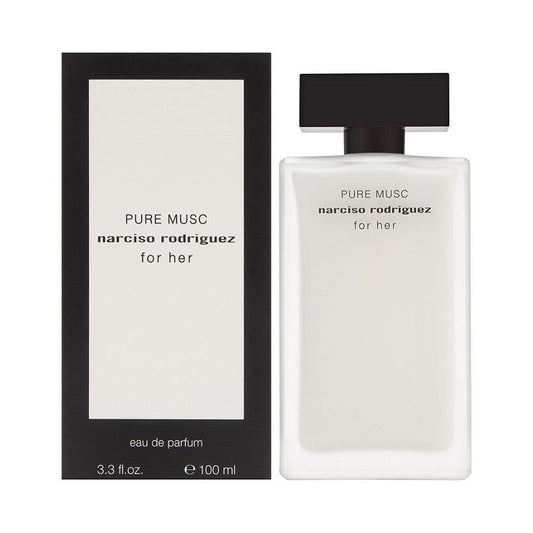 Pure Musc for Her Eau de Parfum bottle with box on a plain background