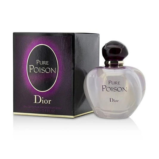 Bottle of Dior Pure Poison shown next to its packaging