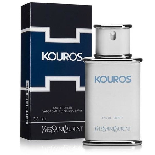 Kouros Yves Saint Laurent bottle photographed beside its box